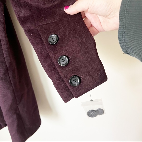 Sam Edelman Belted Wool Blend Trench Coat Wine Burgundy 2 NWT - Picture 7 of 14
